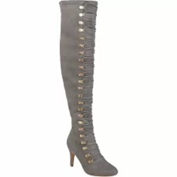 Journee Collection Shoes 85 Journee Collection Over The Knee Grey Trill Almond Toe Stiletto
